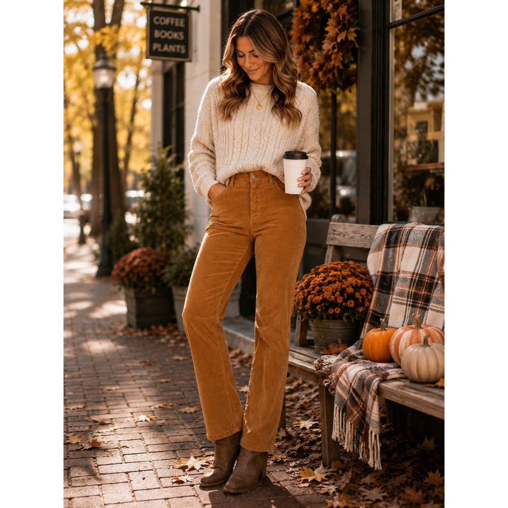 Gloria Vanderbilt Amanda Corduroy Pants Women 12 Short Brown Straight Leg Fall